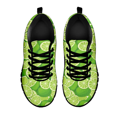 Green Lime Pattern Print Black Sneakers