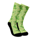 Green Lime Pattern Print Crew Socks