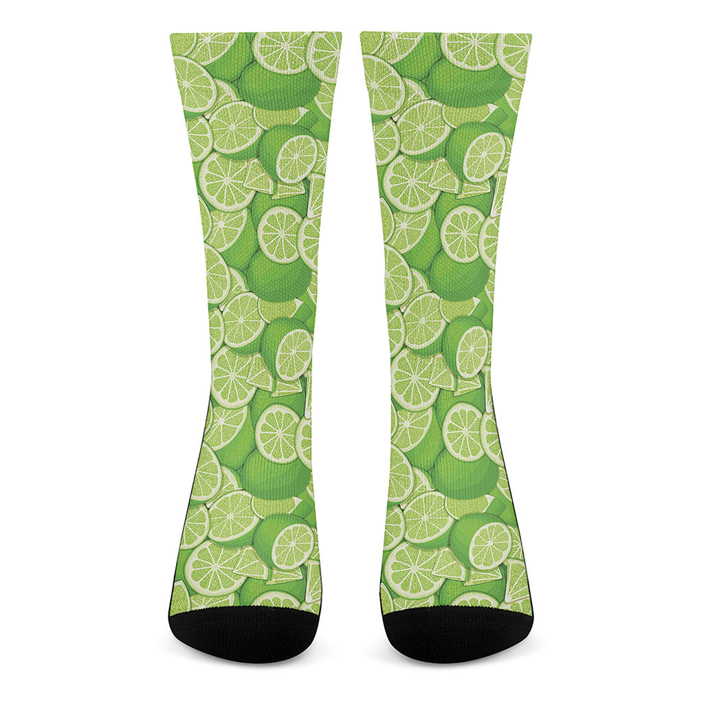 Green Lime Pattern Print Crew Socks