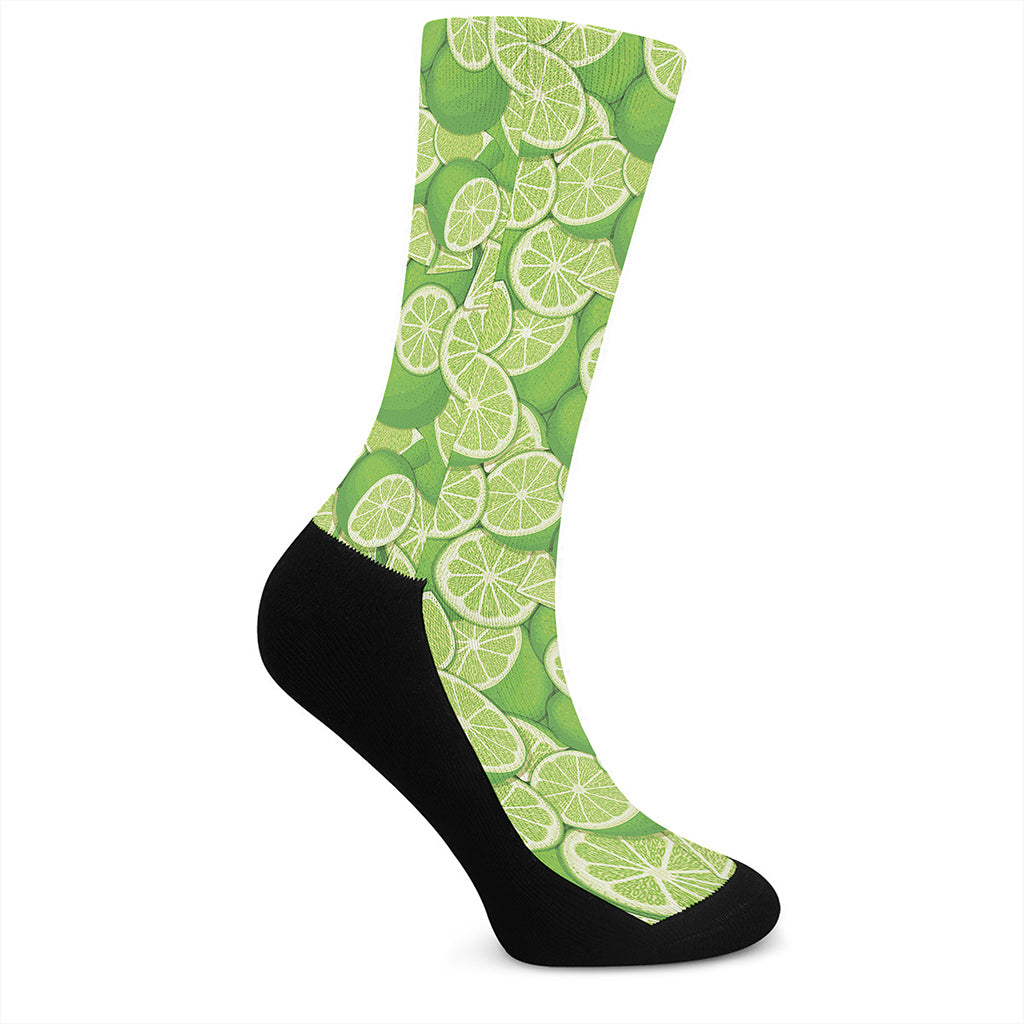 Green Lime Pattern Print Crew Socks