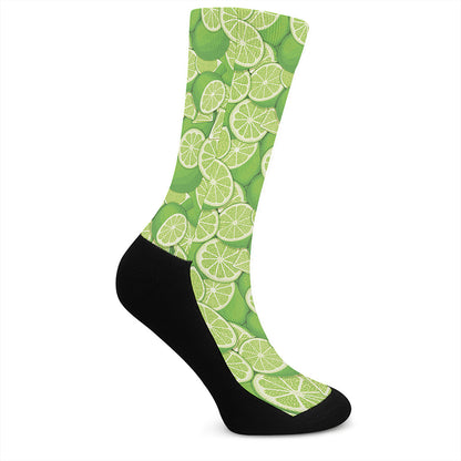 Green Lime Pattern Print Crew Socks