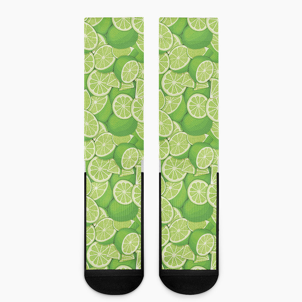 Green Lime Pattern Print Crew Socks