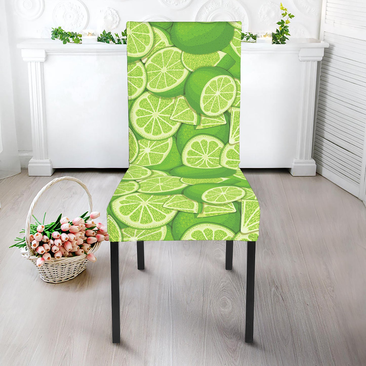 Green Lime Pattern Print Dining Chair Slipcover