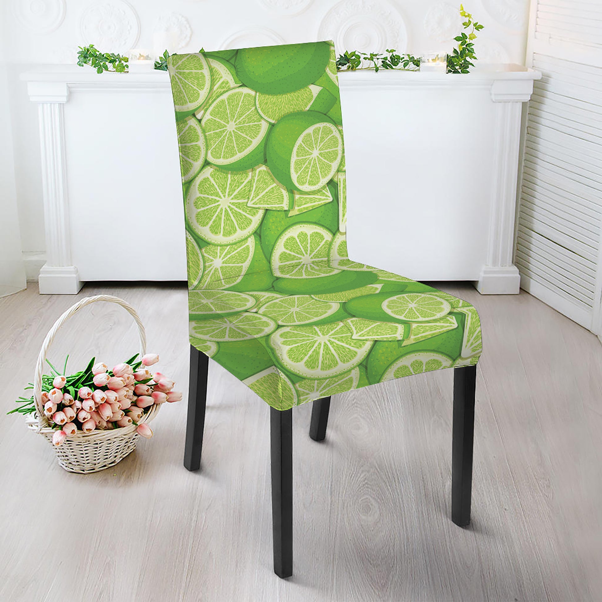 Green Lime Pattern Print Dining Chair Slipcover