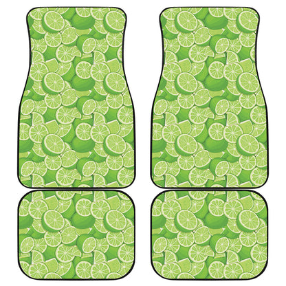 Green Lime Pattern Print Front and Back Car Floor Mats