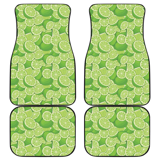 Green Lime Pattern Print Front and Back Car Floor Mats