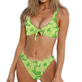 Green Lime Pattern Print Front Bow Tie Bikini
