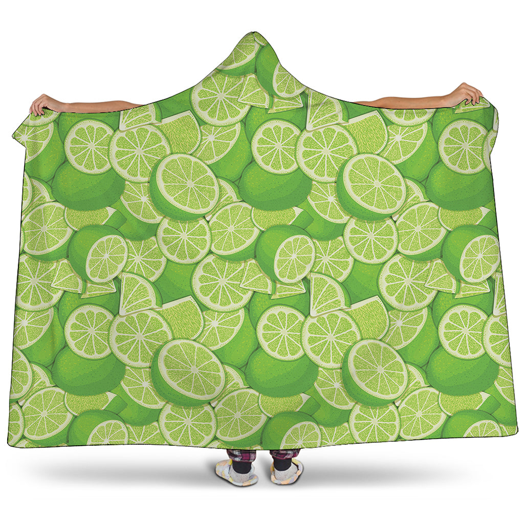 Green Lime Pattern Print Hooded Blanket