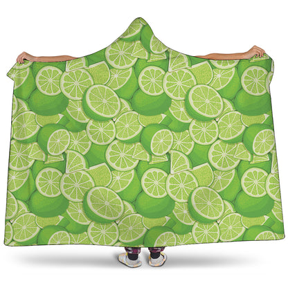 Green Lime Pattern Print Hooded Blanket