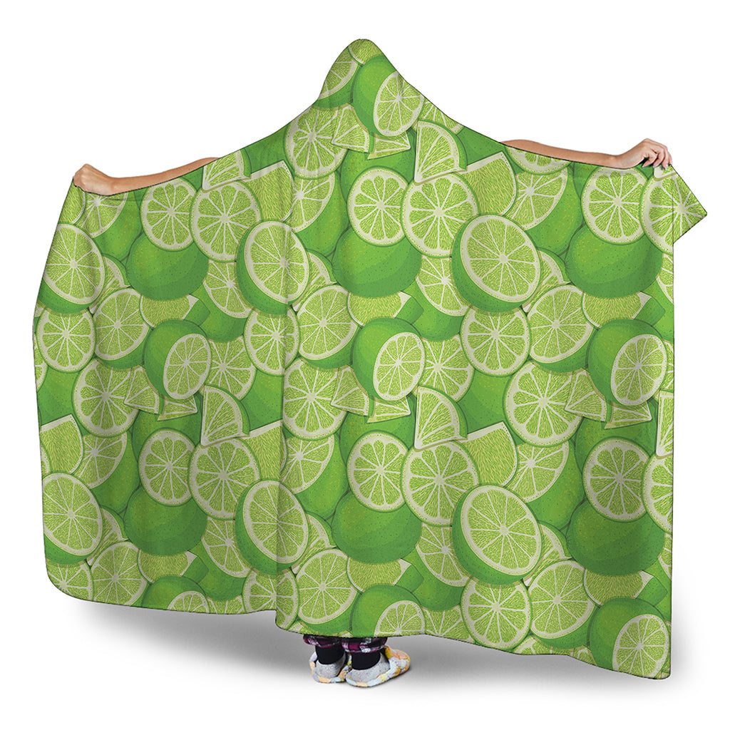 Green Lime Pattern Print Hooded Blanket