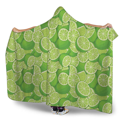 Green Lime Pattern Print Hooded Blanket