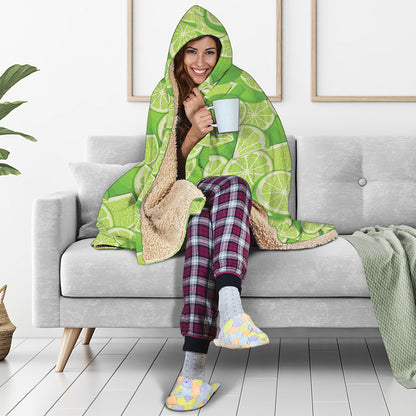 Green Lime Pattern Print Hooded Blanket
