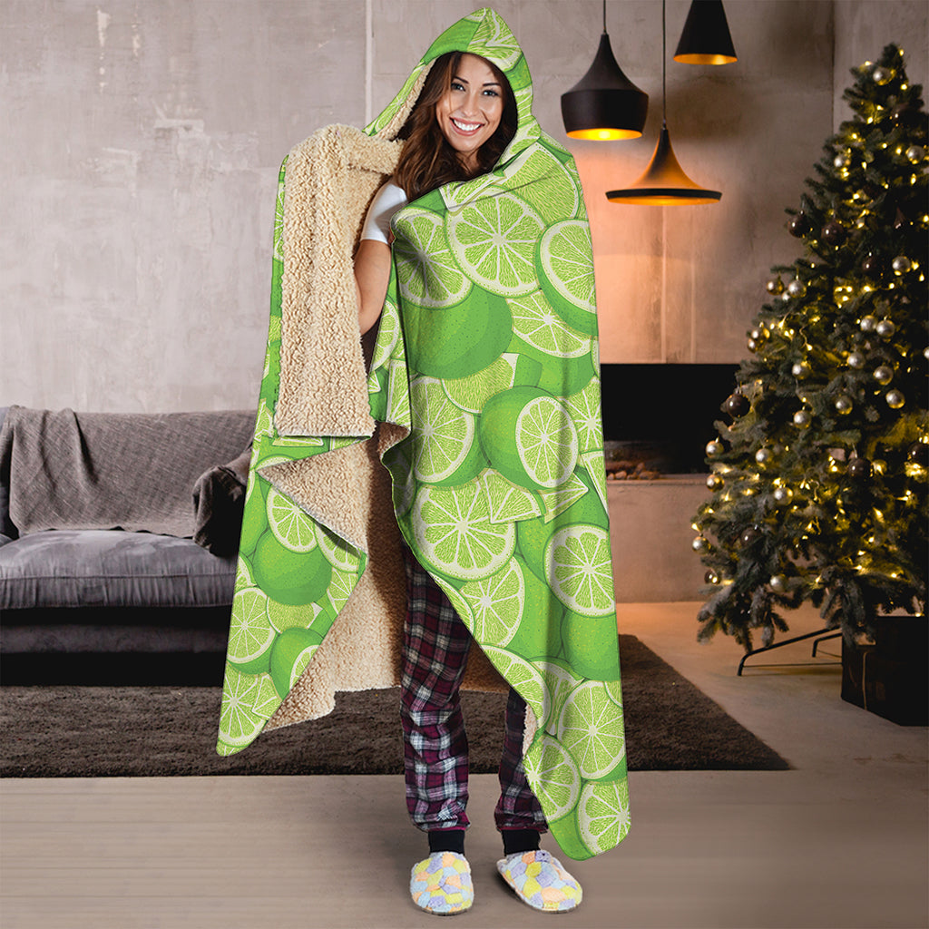 Green Lime Pattern Print Hooded Blanket