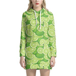 Green Lime Pattern Print Hoodie Dress