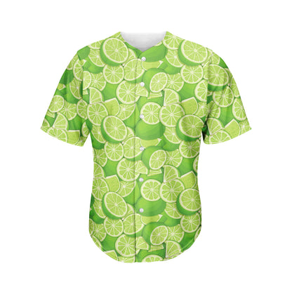 Green Lime Pattern Print Men's Baseball Jersey