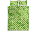 Green Lime Pattern Print Quilt Bed Set