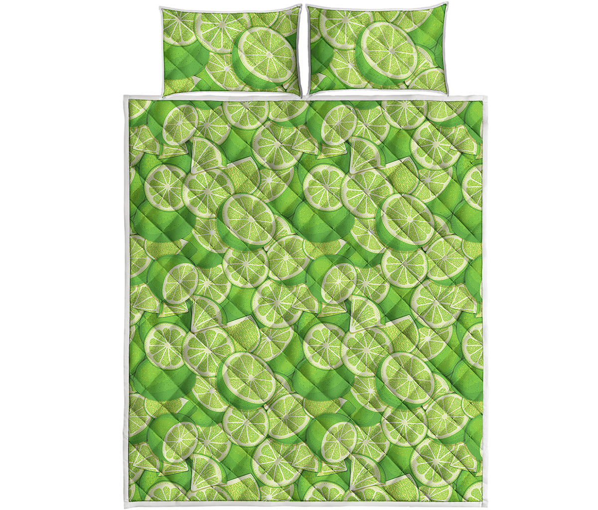 Green Lime Pattern Print Quilt Bed Set