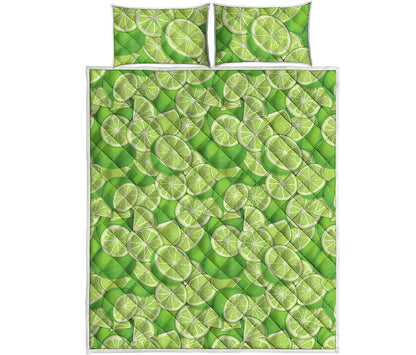 Green Lime Pattern Print Quilt Bed Set