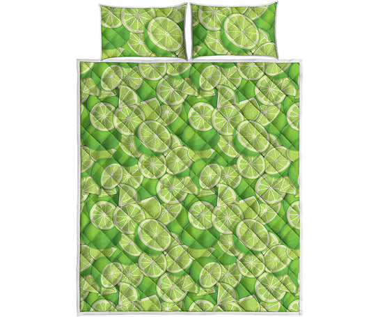 Green Lime Pattern Print Quilt Bed Set