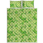 Green Lime Pattern Print Quilt Bed Set