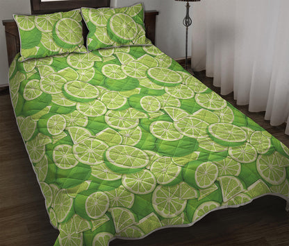 Green Lime Pattern Print Quilt Bed Set