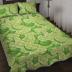 Green Lime Pattern Print Quilt Bed Set