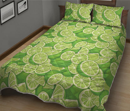 Green Lime Pattern Print Quilt Bed Set