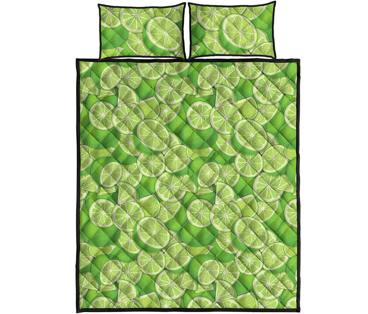 Green Lime Pattern Print Quilt Bed Set