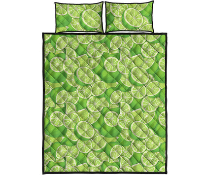 Green Lime Pattern Print Quilt Bed Set