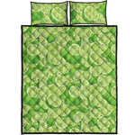Green Lime Pattern Print Quilt Bed Set