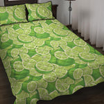 Green Lime Pattern Print Quilt Bed Set