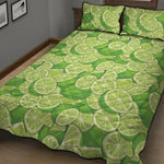 Green Lime Pattern Print Quilt Bed Set