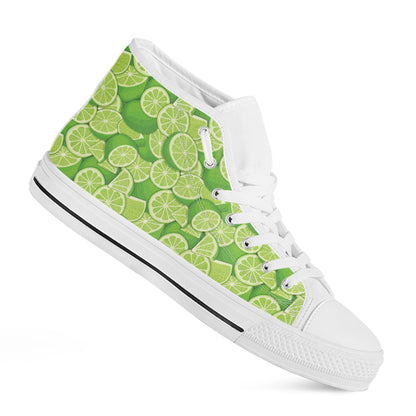 Green Lime Pattern Print White High Top Shoes