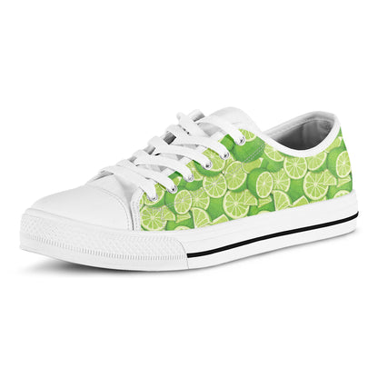Green Lime Pattern Print White Low Top Shoes