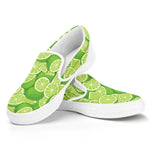 Green Lime Pattern Print White Slip On Shoes