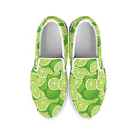 Green Lime Pattern Print White Slip On Shoes