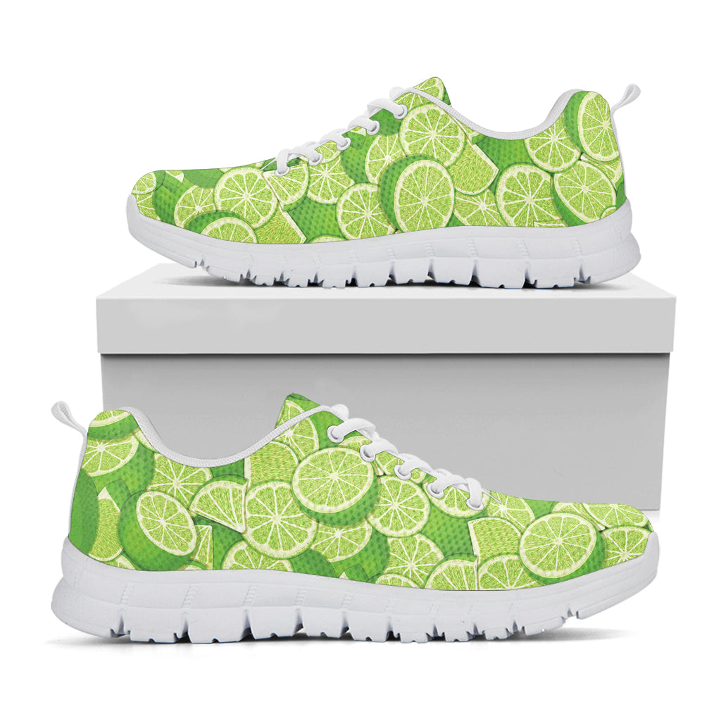 Green Lime Pattern Print White Sneakers