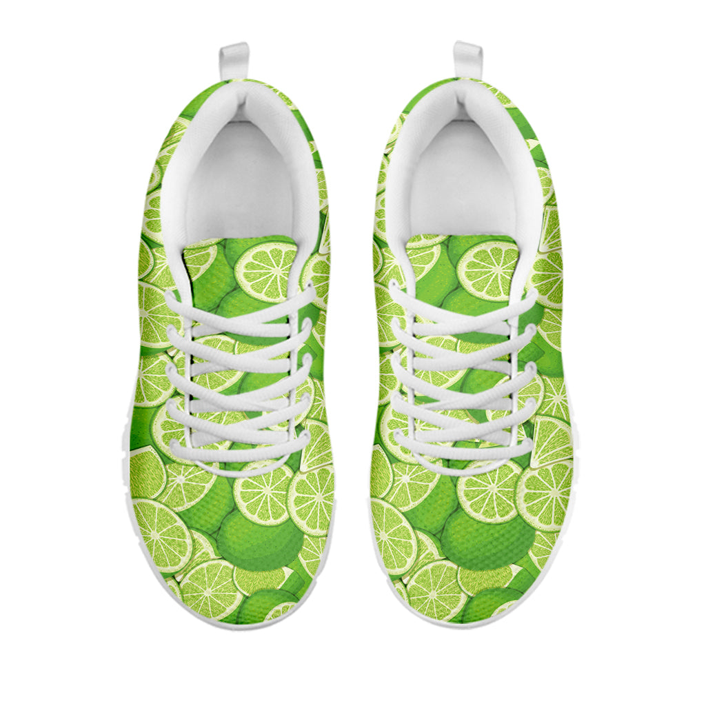Green Lime Pattern Print White Sneakers