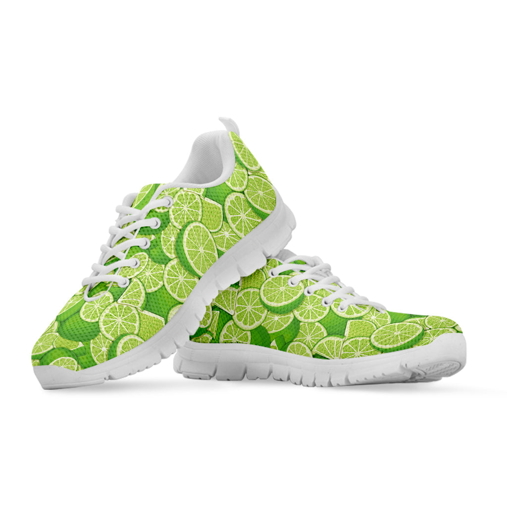 Green Lime Pattern Print White Sneakers