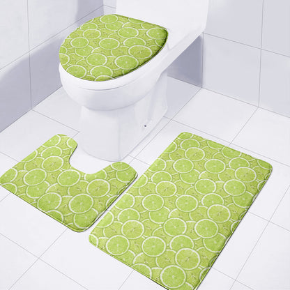 Green Lime Slices Pattern Print 3 Piece Bath Mat Set