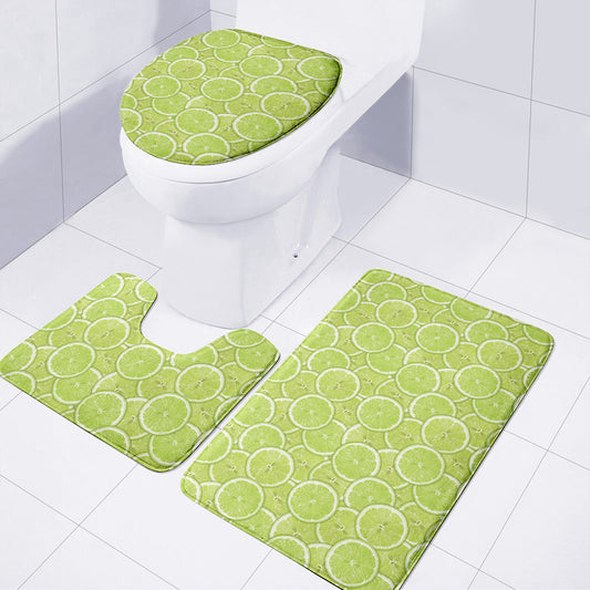 Green Lime Slices Pattern Print 3 Piece Bath Mat Set