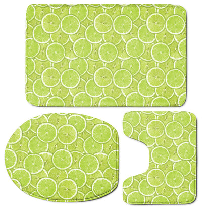 Green Lime Slices Pattern Print 3 Piece Bath Mat Set