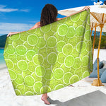 Green Lime Slices Pattern Print Beach Sarong Wrap