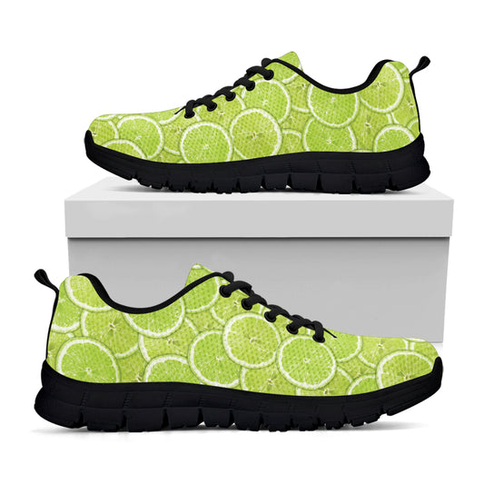 Green Lime Slices Pattern Print Black Sneakers