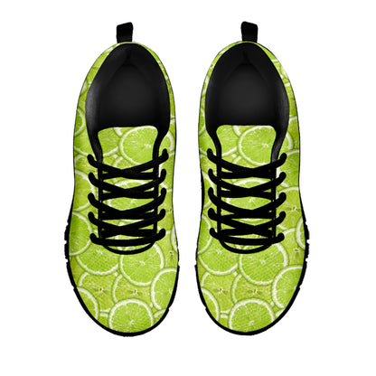 Green Lime Slices Pattern Print Black Sneakers