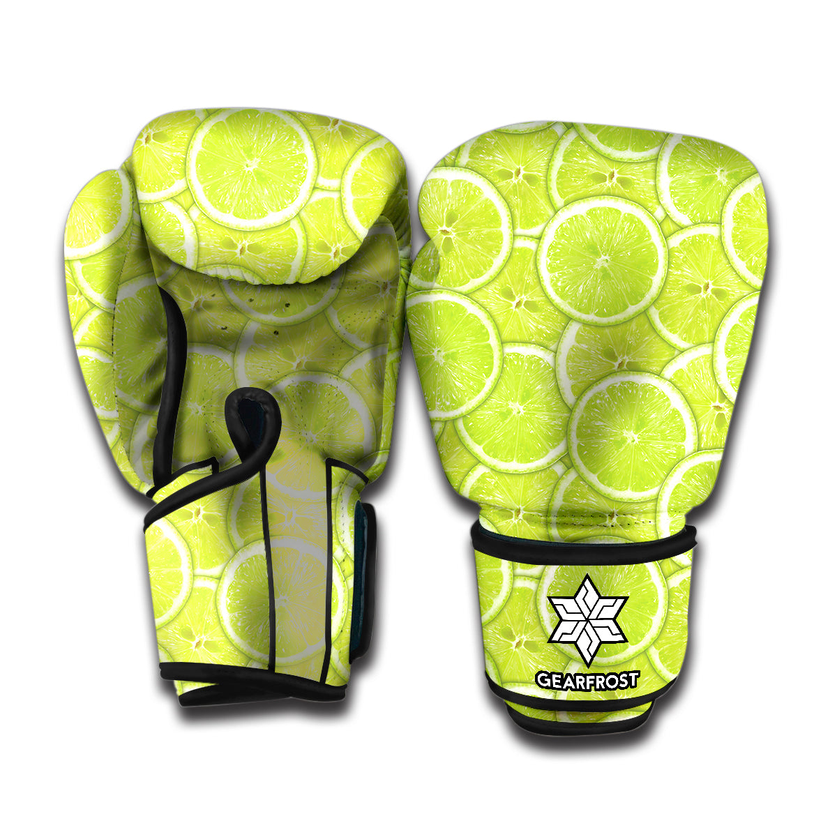 Green Lime Slices Pattern Print Boxing Gloves