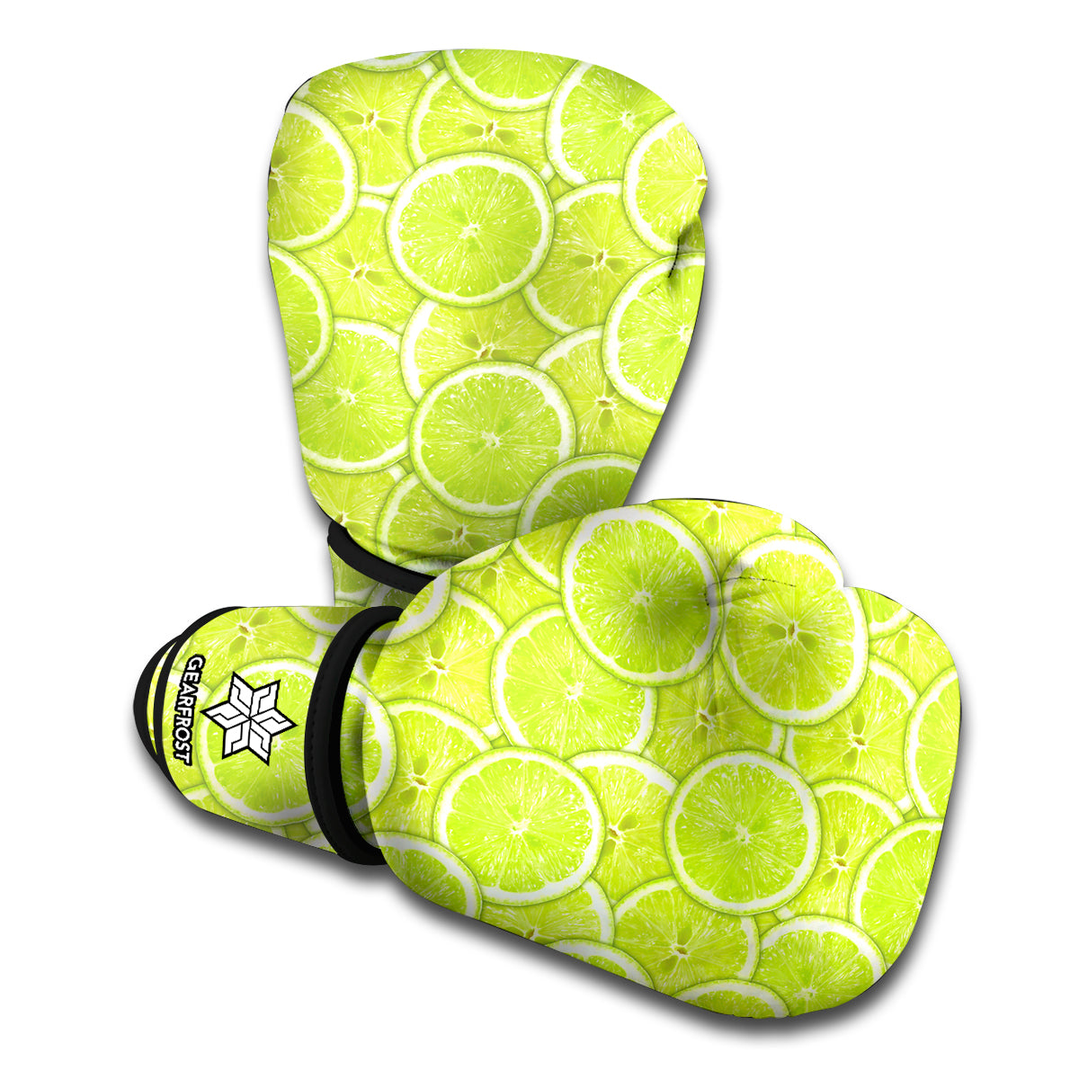 Green Lime Slices Pattern Print Boxing Gloves