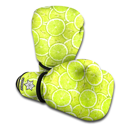 Green Lime Slices Pattern Print Boxing Gloves