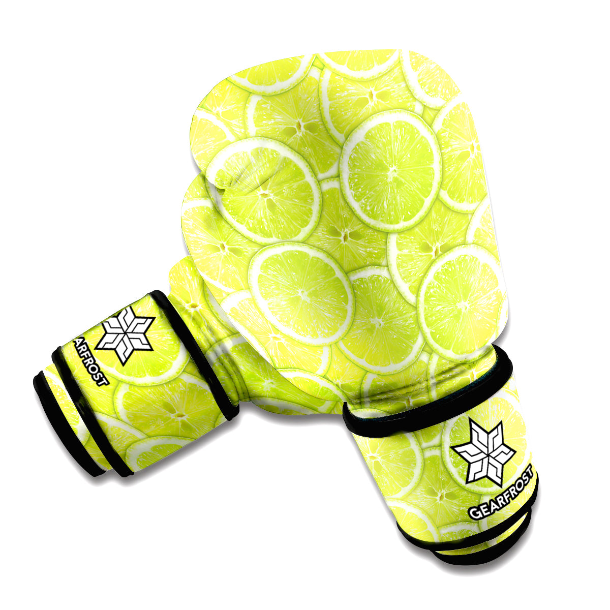 Green Lime Slices Pattern Print Boxing Gloves