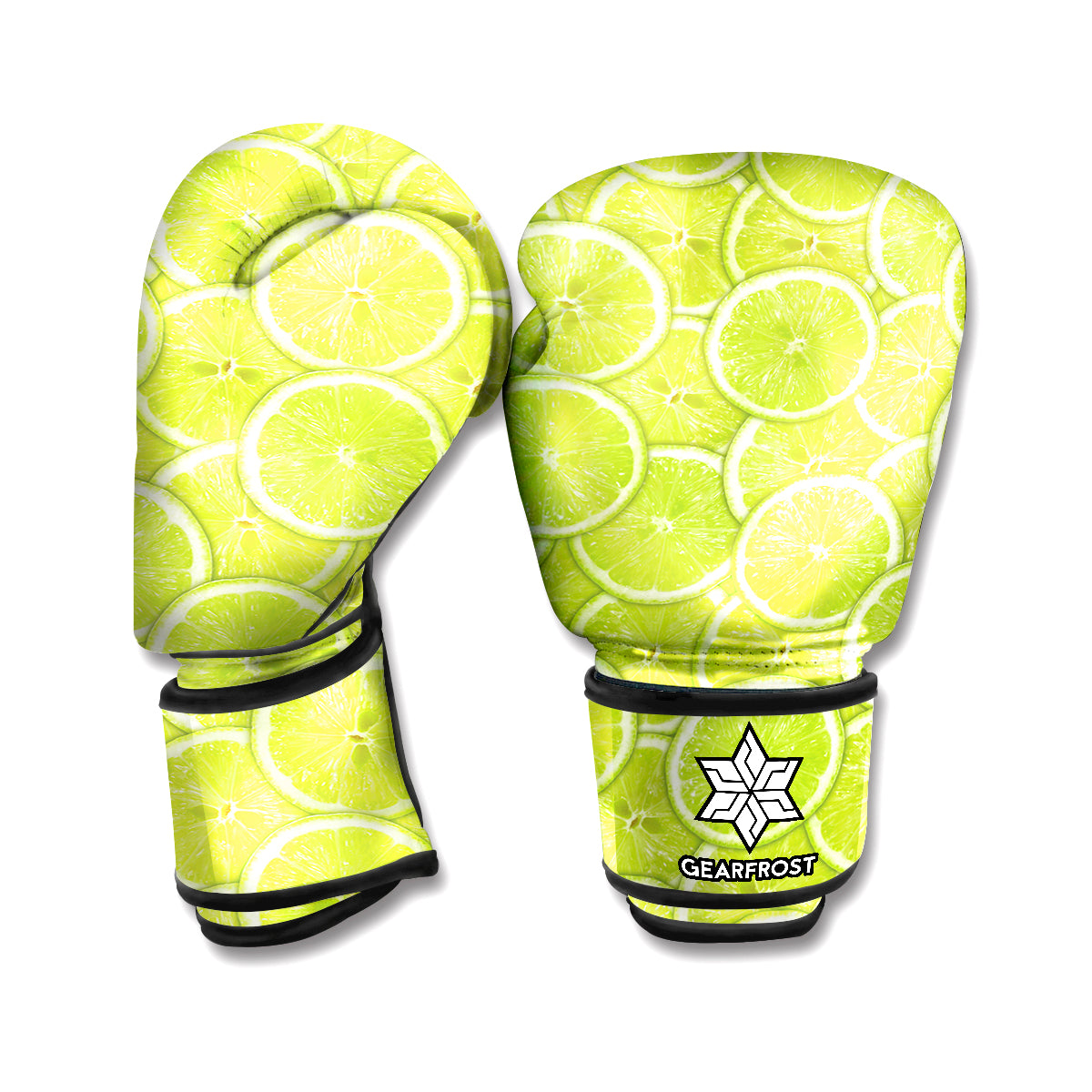 Green Lime Slices Pattern Print Boxing Gloves